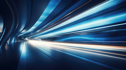 generated illustration of light trail movement of tunnel in blue