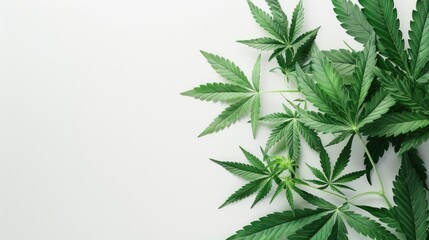 Wall Mural - Beautiful cannabis leaves on white background with copy space indoor growing