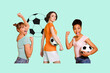 © deagreez - Creative poster collage of young girls have fun playing football support female soccer team bizarre unusual fantasy billboard