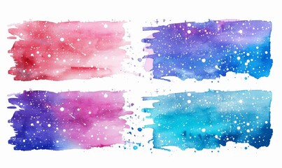 Wall Mural - Gradient vibrant colored galaxy watercolor painted grunge stains and lines set, abstract banners, rectangles