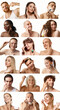 © master1305 - Collage made of men and women of different age taking care after skin, shaving, using cream and serums isolated on white background. Concept of skin care, cosmetology and cosmetics, beauty