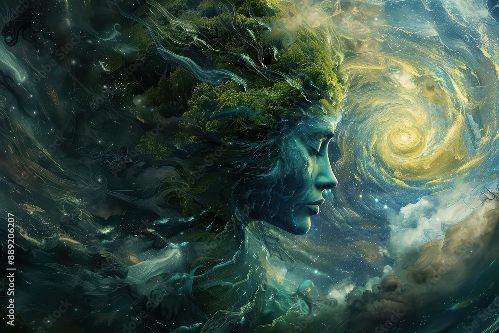 surreal digital painting of mother earth as a ethereal woman emerging ...