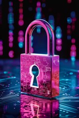 Fototapete - Digital padlock symbolizing cyber security, data protection, and online privacy, set against an abstract technological background