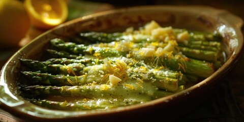 Wall Mural - A close-up view of a bowl filled with fresh asparagus