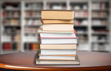 Wall Mural - stack of reading books at library background