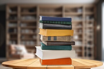 Wall Mural - stack of reading books at library background