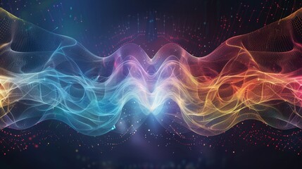 Wall Mural - Vibrant Abstract Wave of Particles on Dark Background Technology Concept