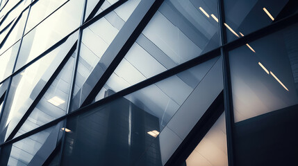 Poster - Modern Office Building Glass Facade at Dusk