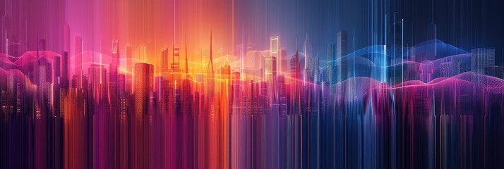 Wall Mural - Colorful Digital Wave Over Futuristic Cityscape