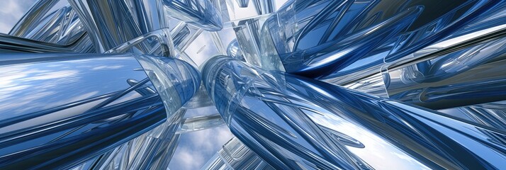 Poster - Futuristic Abstract Blue Metallic Architecture