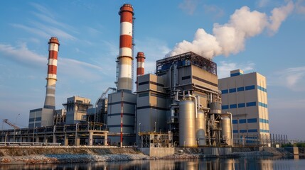 Canvas Print - Modern Power Plant with Smokestacks