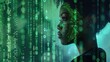 © David Kreuzberg - black woman female IT specialist face with artificial intelligence green virtual code