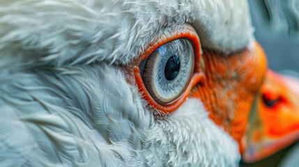 Wall Mural - White swan's eye reflecting the surrounding nature in an extreme close-up