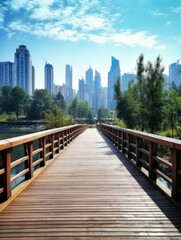 Poster - Tranquil Bridge Leading to Urban Skyline