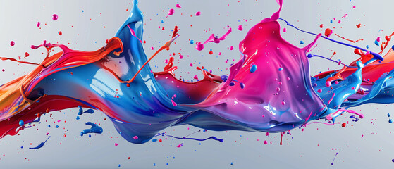 Wall Mural - Colorful Paint Splashes in Mid-Air Against a White Background