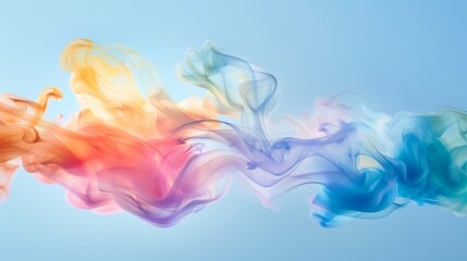 Poster - Vibrant colored smoke swirling in the air against a clear blue sky, creating an abstract artistic effect.