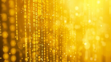 Aufkleber - Abstract digital background with glowing binary code in a golden yellow color scheme.