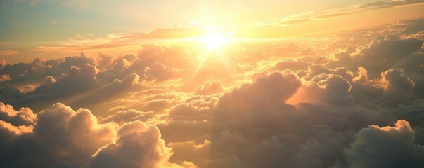 Wall Mural - Golden Sunrise Shining Over Fluffy Clouds