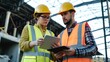 © evening_tao - Construction Engineers Discussing Plans on Tablet