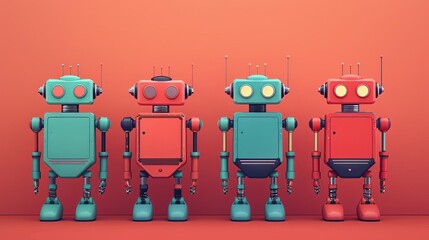 Sentience and empathy, robots displaying emotions, flat design illustration