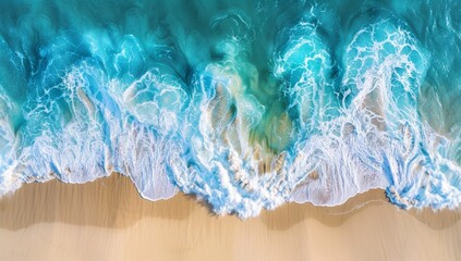 Wall Mural - At the beginning of summer, waves on the beach create a beautiful natural background