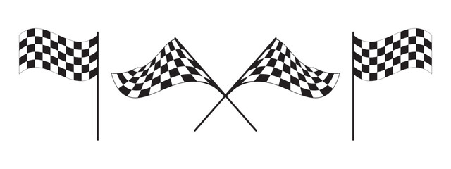 Wall Mural - One single and two crossed race flags with checkered black and white pattern. Start or finish symbols on sport car competitions. Rally or motocross props. Vector graphic illustration