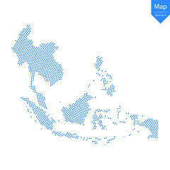 Wall Mural - Abstract graphic Southeast Asia map from point blue on a white background. Vector illustration.