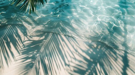 top view photo of water surface with shadows of tropical leaves. shadows of palm leaves on the white