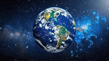 Illustration of Planet Earth in outer space, blue ocean and globe. Ai generated image