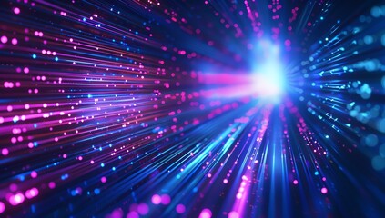 Poster - Futuristic glowing blue and purple particle streaks with lens flare
