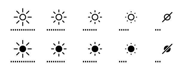 Brightness control icon. Adjust brightness screen icon. Bar light level control screen icon. Vector