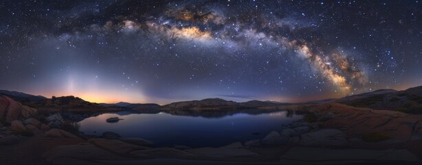 An overall view of a starry night with the Milky Way and the Comet Neowise