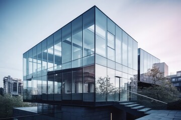 Poster - Sleek Modern Glass Building at Dusk