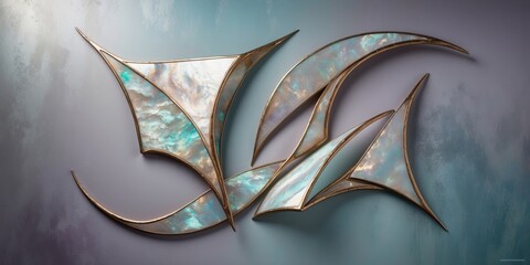 Canvas Print - Mother of pearl and gold abstract wall sculpture