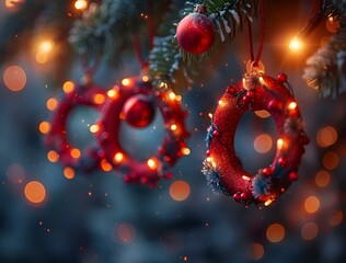 Poster - Christmas tree adorned with decorative ornaments and lights.