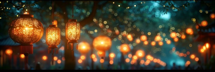 Poster - Tree branches adorned with lanterns, casting a warm glow.