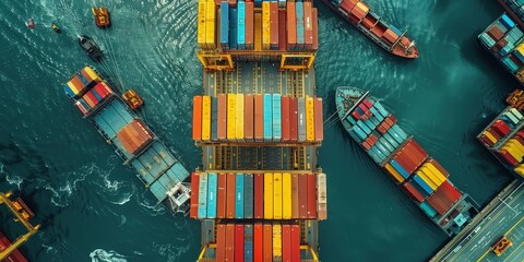 Wall Mural - Aerial View of Container Ships at Harbor