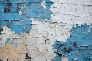 Wall Mural - White blue gray black peeling painted wall. Old building wall with cracked flaking paint. Weathered rough painted surface cracks and peeling