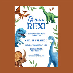 Naklejka na meble Dinosaur Three Rex Greenery Invitation