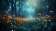 © Bundi - This is a whimsical forest scene with magical fairies and glowing plants under a starlit sky, created by stock