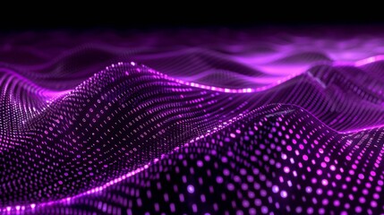 Poster - Purple glowing digital wave background with binary code.