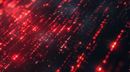 Poster - A digital background with red glowing binary code flowing in lines.