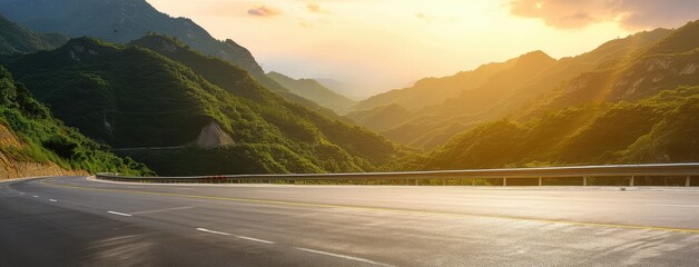 Canvas Print - Scenic Mountain Road at Sunset Panorama