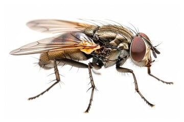 Fototapete - Close-up shot of a fly sitting on a white surface, useful for macro photography and scientific illustrations