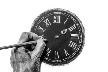 Poster - An individual creates a clock on paper with a pencil