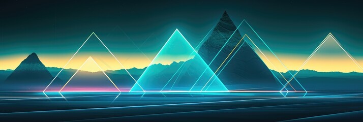 Wall Mural - Futuristic Landscape with Neon Mountain Peaks