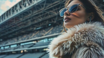 Wall Mural - A person wearing a furry coat and sunglasses, suitable for winter or fashion photography