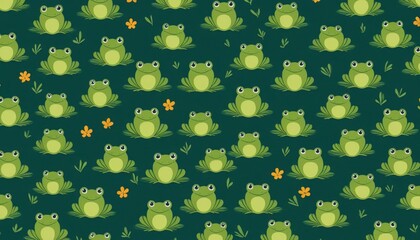 Wall Mural - Cute set of cartoon frogs. Adorable little frogs are smiling, sad.Simple vector illustration in flat style.. seamless pattern