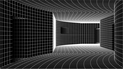Wall Mural - abstract y2k styled computer background. sci-fi architecture interior with retro lines. 00s or retro