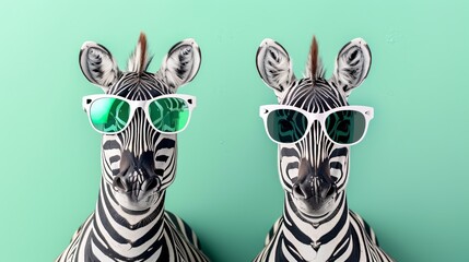 Wall Mural - Two Zebras Wearing Sunglasses.